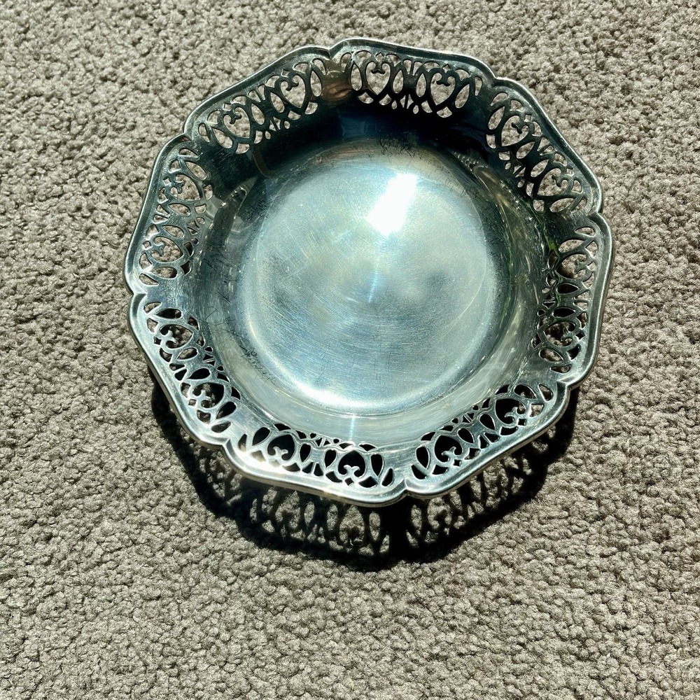 MS Hand Finished Silverplate Filigree Footed Bowl Japan excellent condition